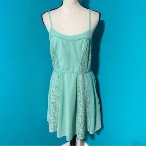 LC Lauren Conrad 12 Mint Green Spaghetti Strap Lace Detail A-Line Mini Dress